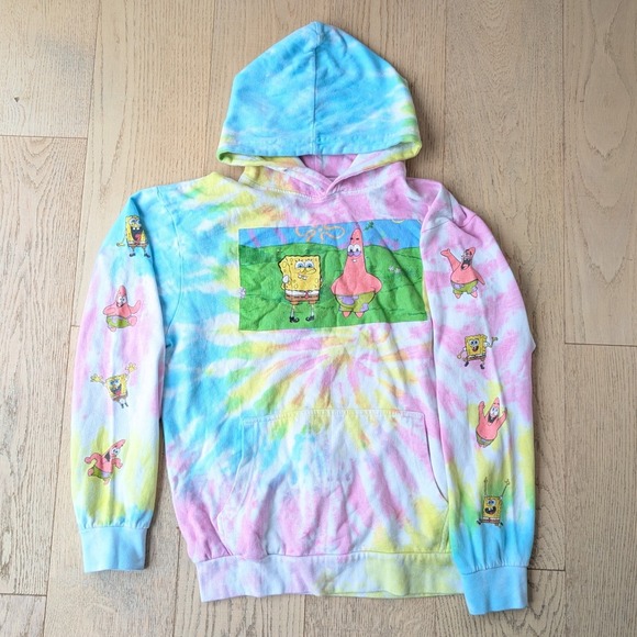 Kids Nickelodeon Spongebob Tie Dye Hoodie Graphic Print Pullover Sweatshirt Med - Picture 1 of 9